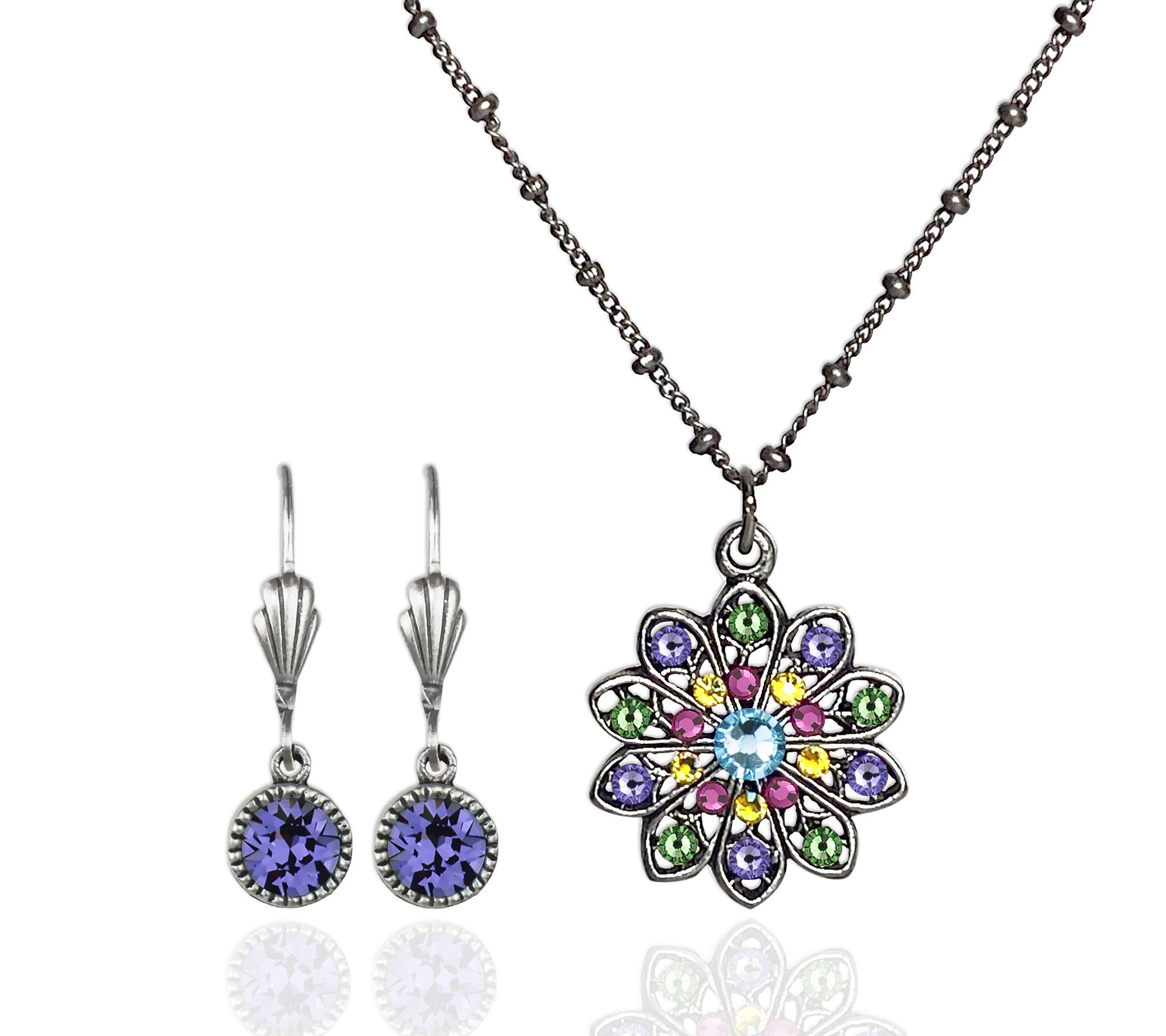 Anne Koplik Crystal Lace Floral Necklace w/ Earrings
