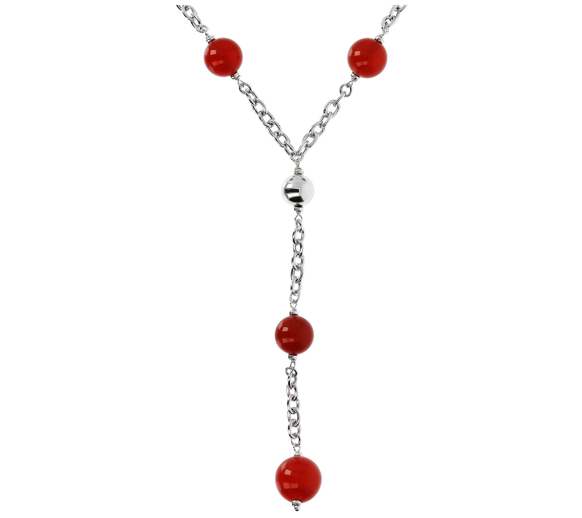 Italian Silver 24 Carnelian Bead Lariat Neckla ce