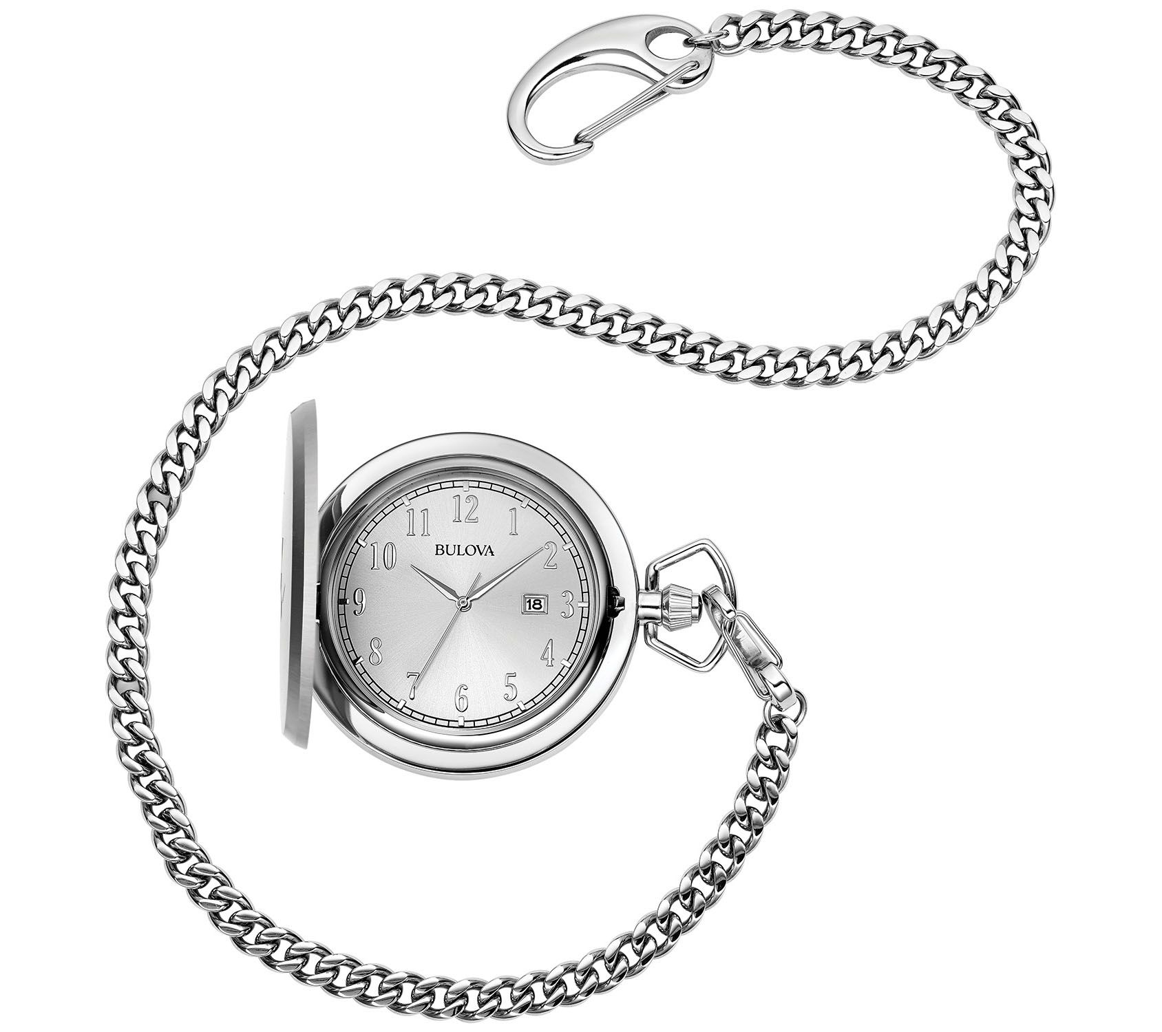 Bulova Mens Stainless Steel Pocket Watch with Date Window