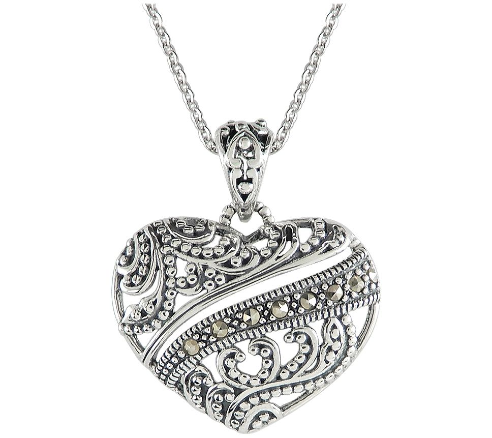 Suspicion Sterling Marcasite Filigree Heart Pendant w/ Chain