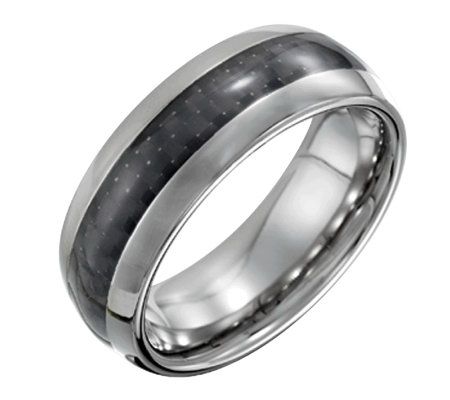 Steel By Design Mens 8mm Polished Ring w/ Carb on Fiber