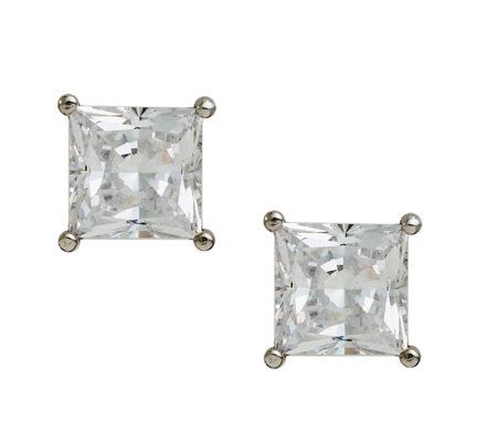 Diamonique 3.00 cttw Princess Cut Stud Earrings , Platinum Cla