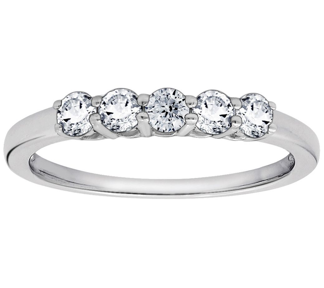 Diamonique 5 Stone 100-Facet Anniversary Ring, Platinum Clad