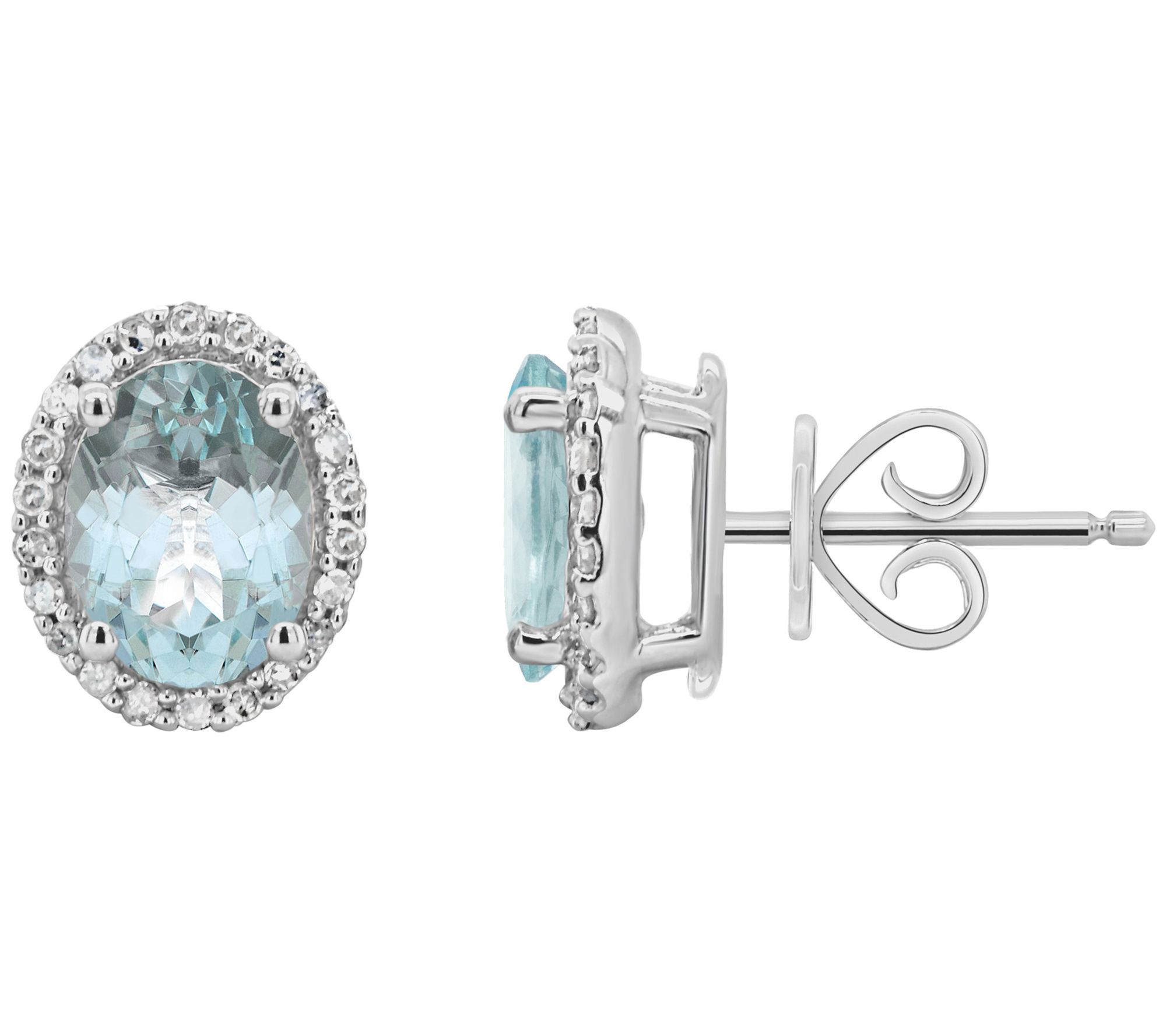 Sterling Aquamarine 1/5 ct tw Diamond Halo Stud Earrings