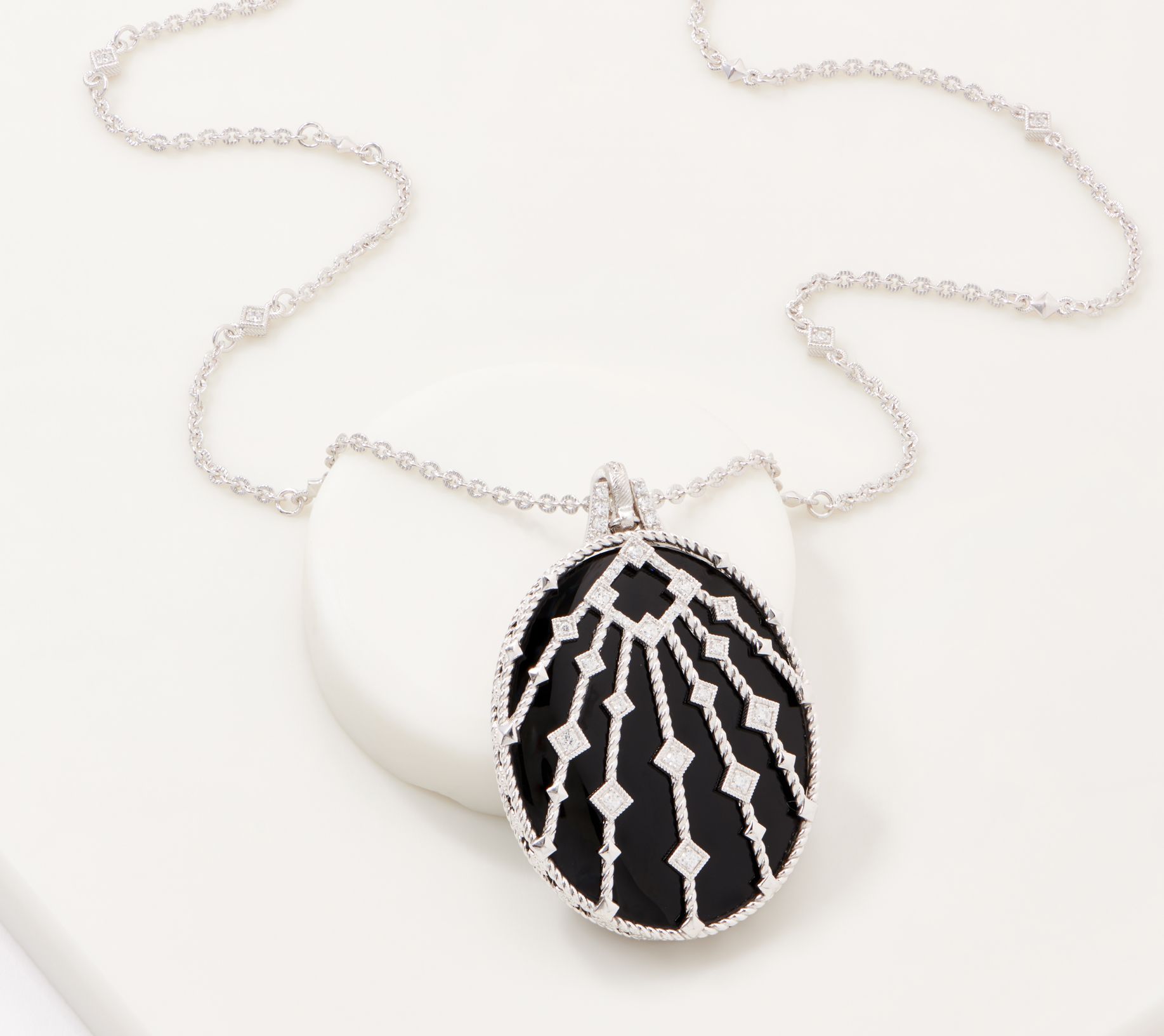 Judith Ripka Sterling Silver Onyx & Diamonique 36 Necklace