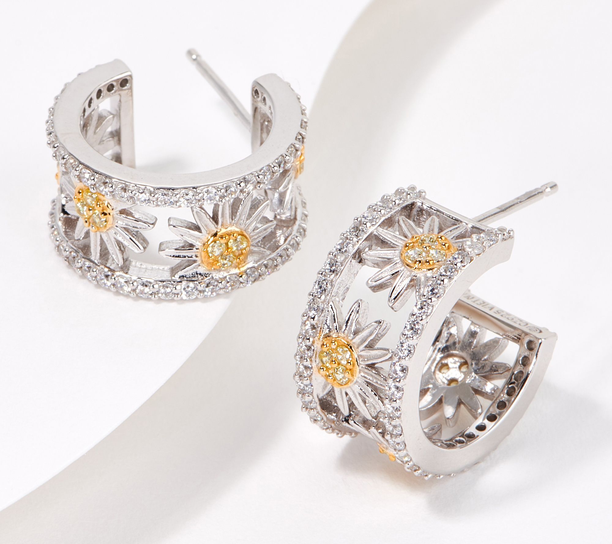 Diamonique x Lisa Mason Sunflower Hoop Earrings, Sterling Silver