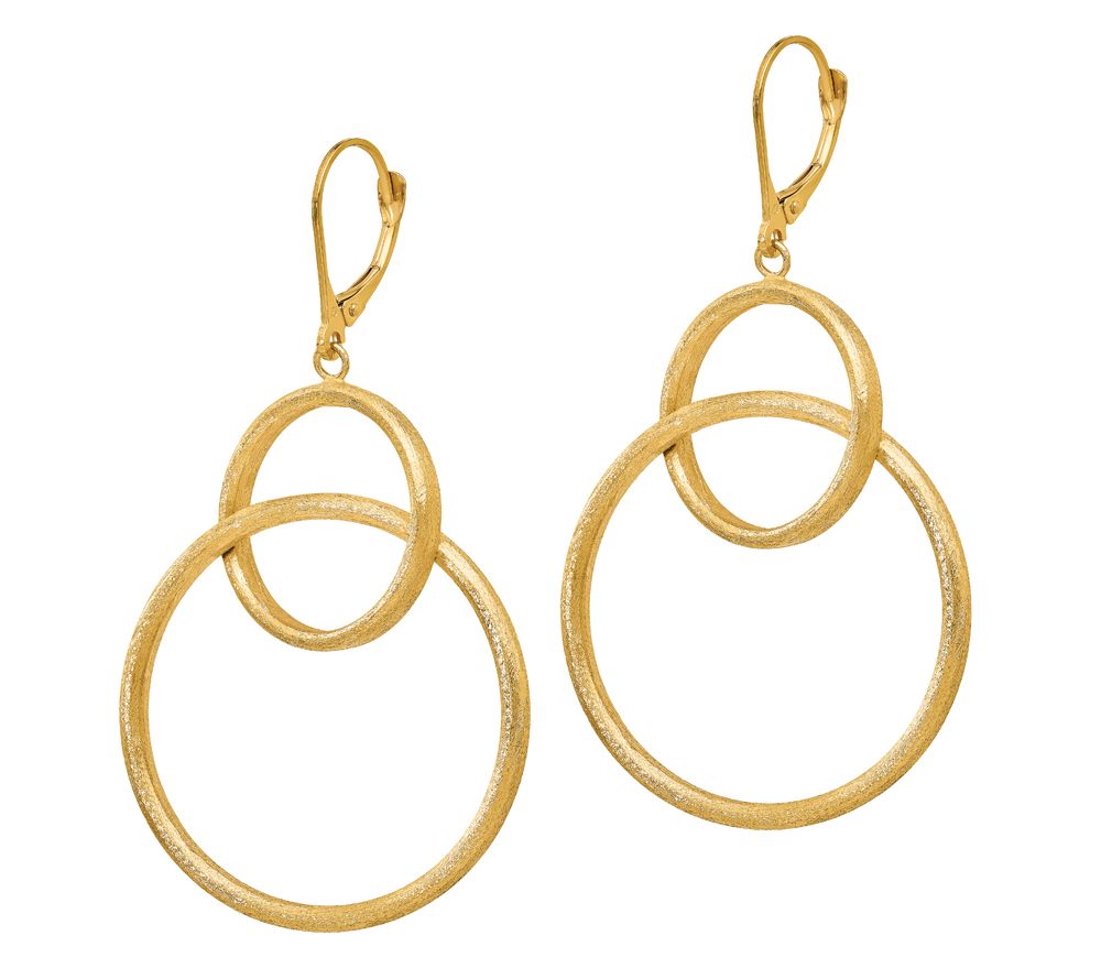 Italian Gold Satin Interlocking Dangle Earrings , 14K