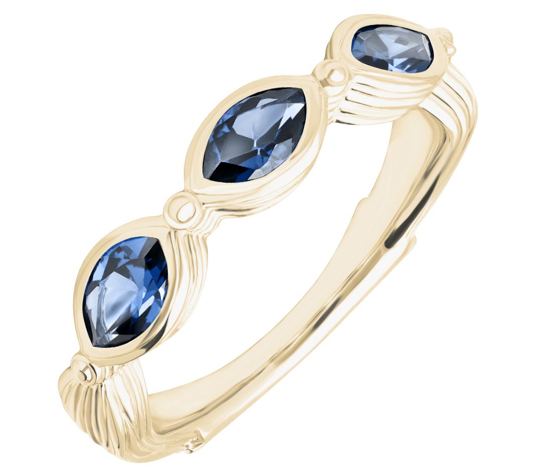 Ariva 14K Gold Clad Three Stone London Blue Top z Ring