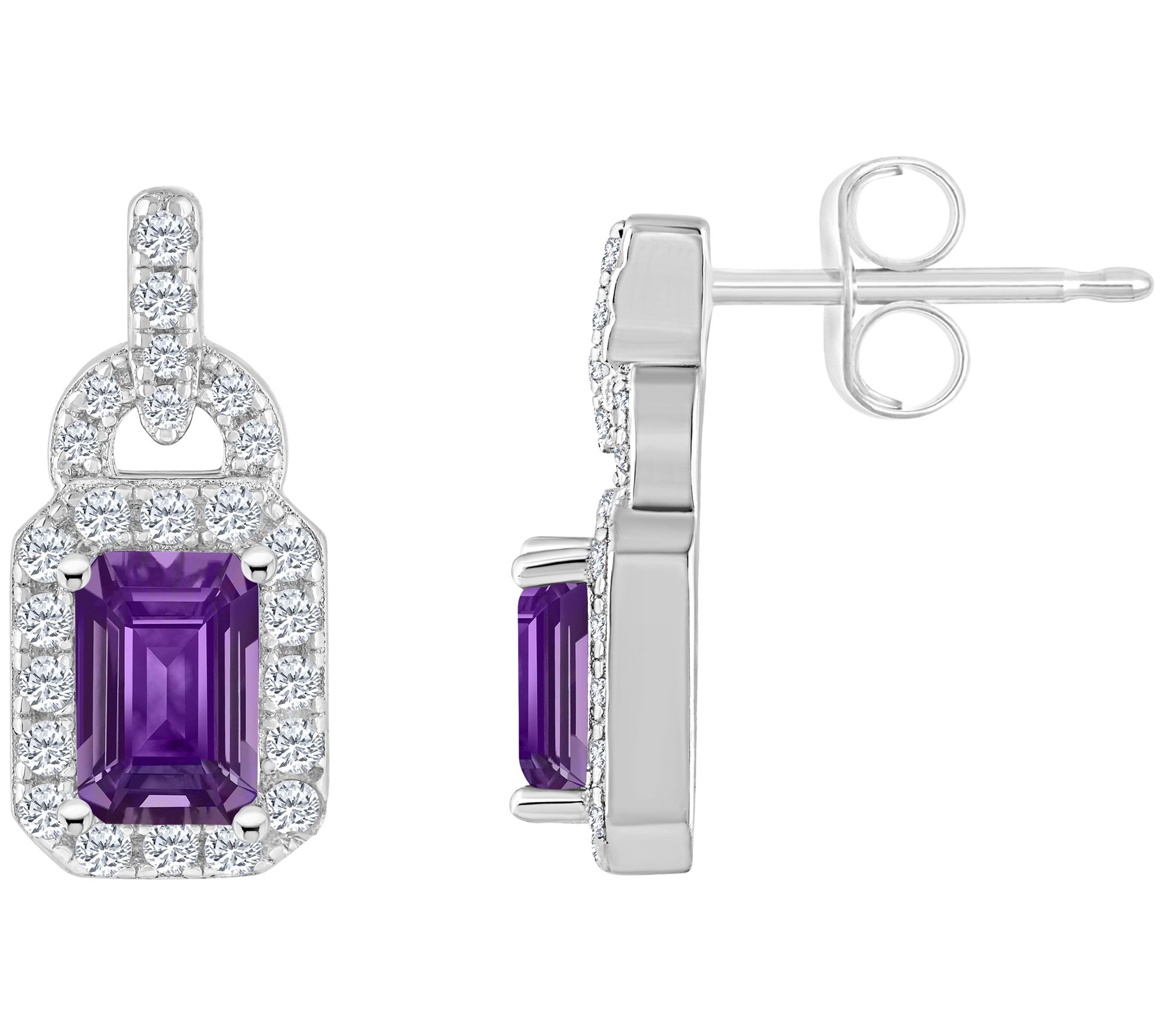 Sterling Silver Multi-Gemstone Emerald Cut Earrings
