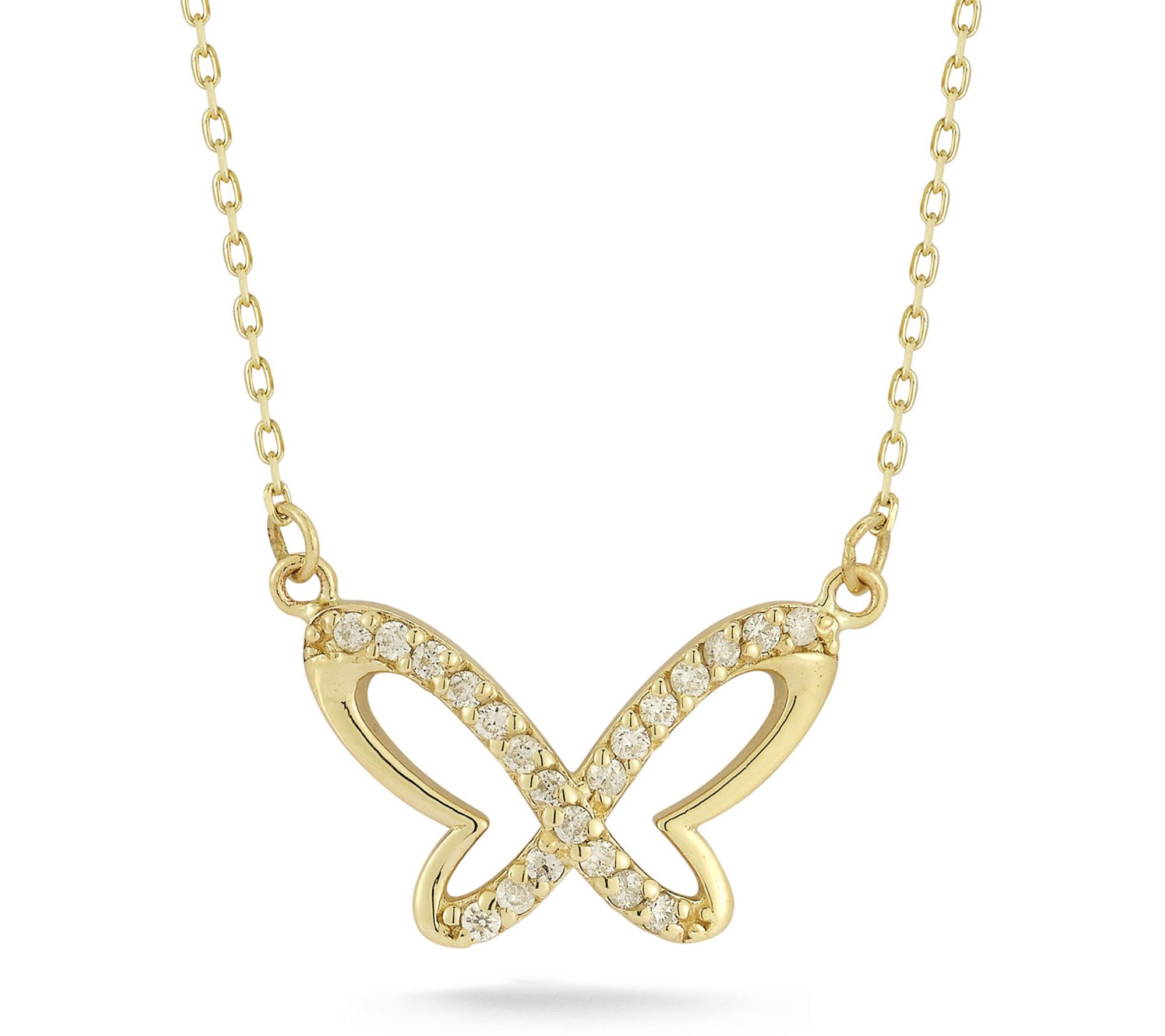 Luminosa Gold Diamond Butterfly Pendant w/ Chai n, 14K
