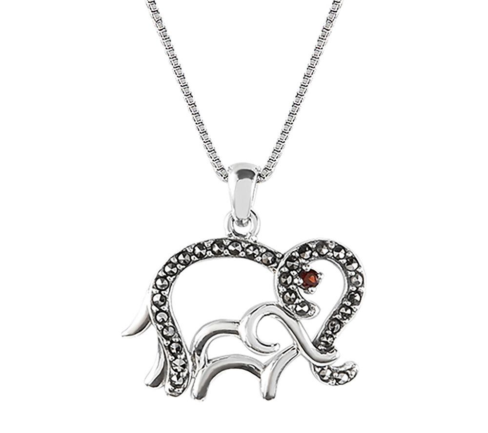 Suspicion Sterling Marcasite & Garnet Pendant w/ Chain