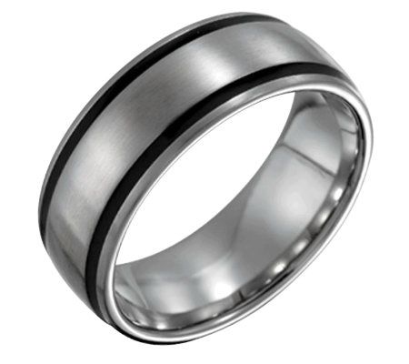 Steel By Design Mens 8mm w/ Black Accent Satin Ring