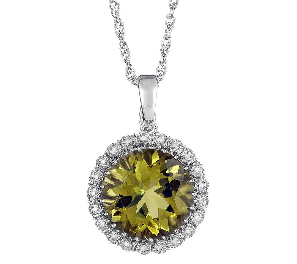 Sterling Quartz & Diamond Pendant with 18 Chai n