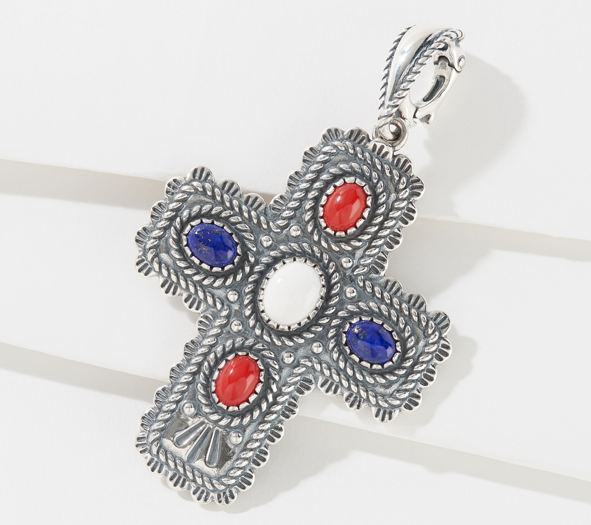 American West Sterling Silver Patriotic Gemstone Cross