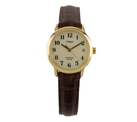 Timex Ladies Easy Reader with Brown Leather Str ap & White Dia