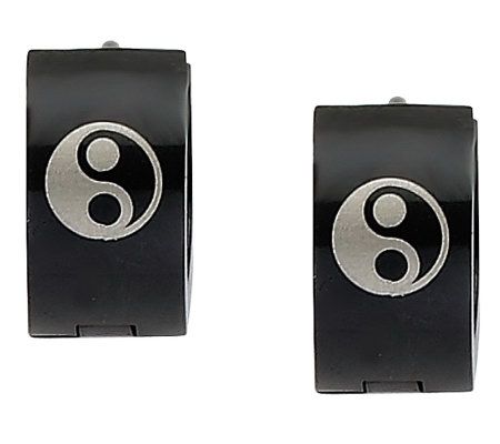 Steel by Design Black-Plated Yin-Yang Hoop Earr ings