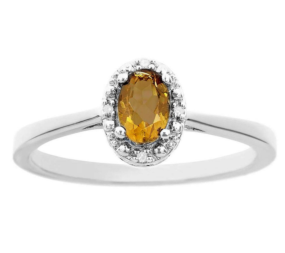 Sterling Oval Gemstone Ring w/ Diamond Accent