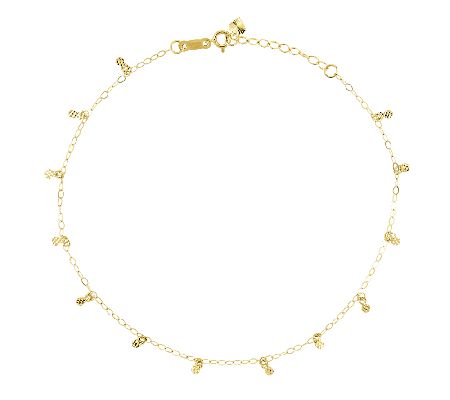 10 Diamond-Cut Circle Station Ankle Bracelet, 14K Gold