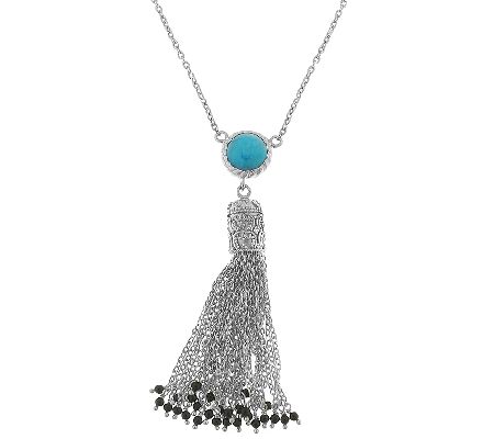Sterling Turquoise Beaded Tassel Necklace