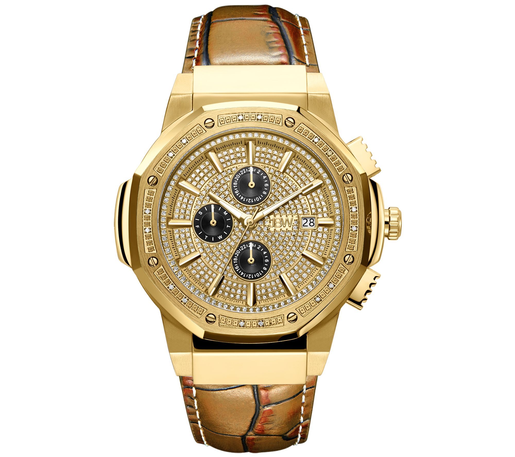 JBW Mens Saxon 18K Gold Plated 0.15 cttw D iam ond Watch
