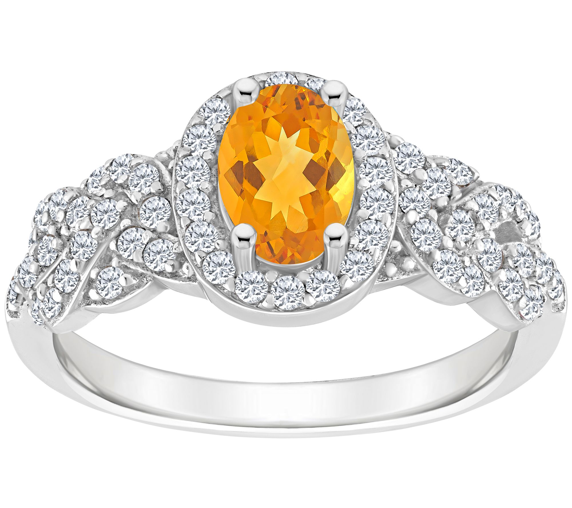 Sterling Silver Oval Gemstone & White Topaz Kno Ring