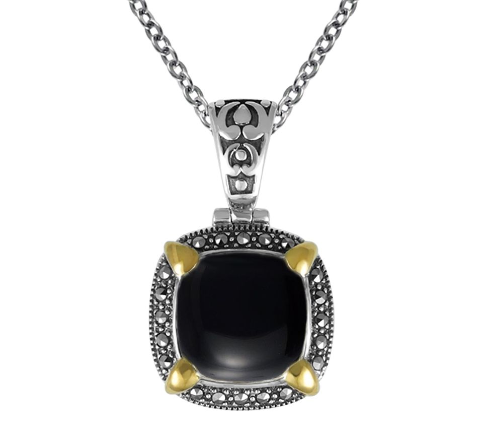 Suspicion Sterling Marcasite & Onyx Pendant w/Chain