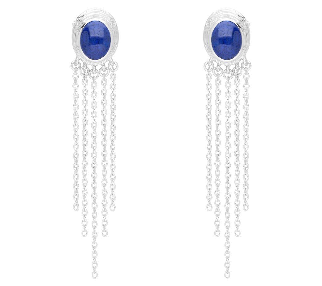 Ariva Sterling Silver Oval Gemstone Cascading C ain Earrings