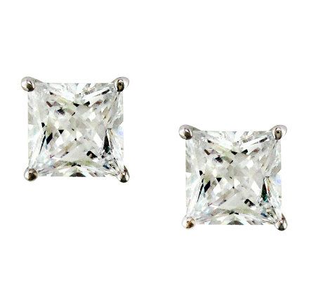 Diamonique 5.00 cttw Princess Cut Stud Earrings , Platinum Cla