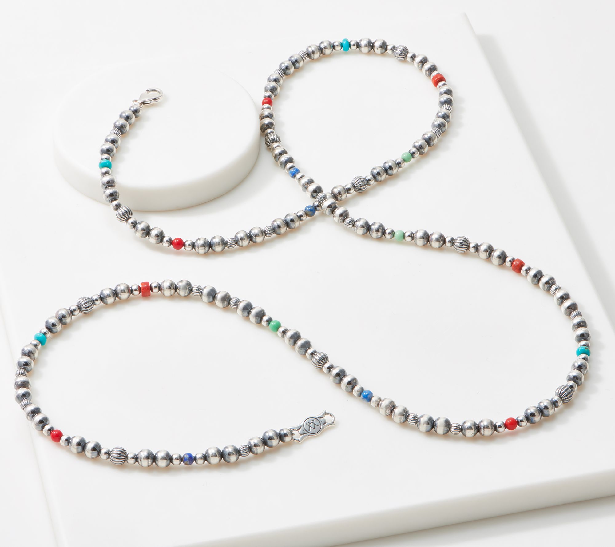 American West Sterling Silver MultiGemstone 36" Bead Necklace —