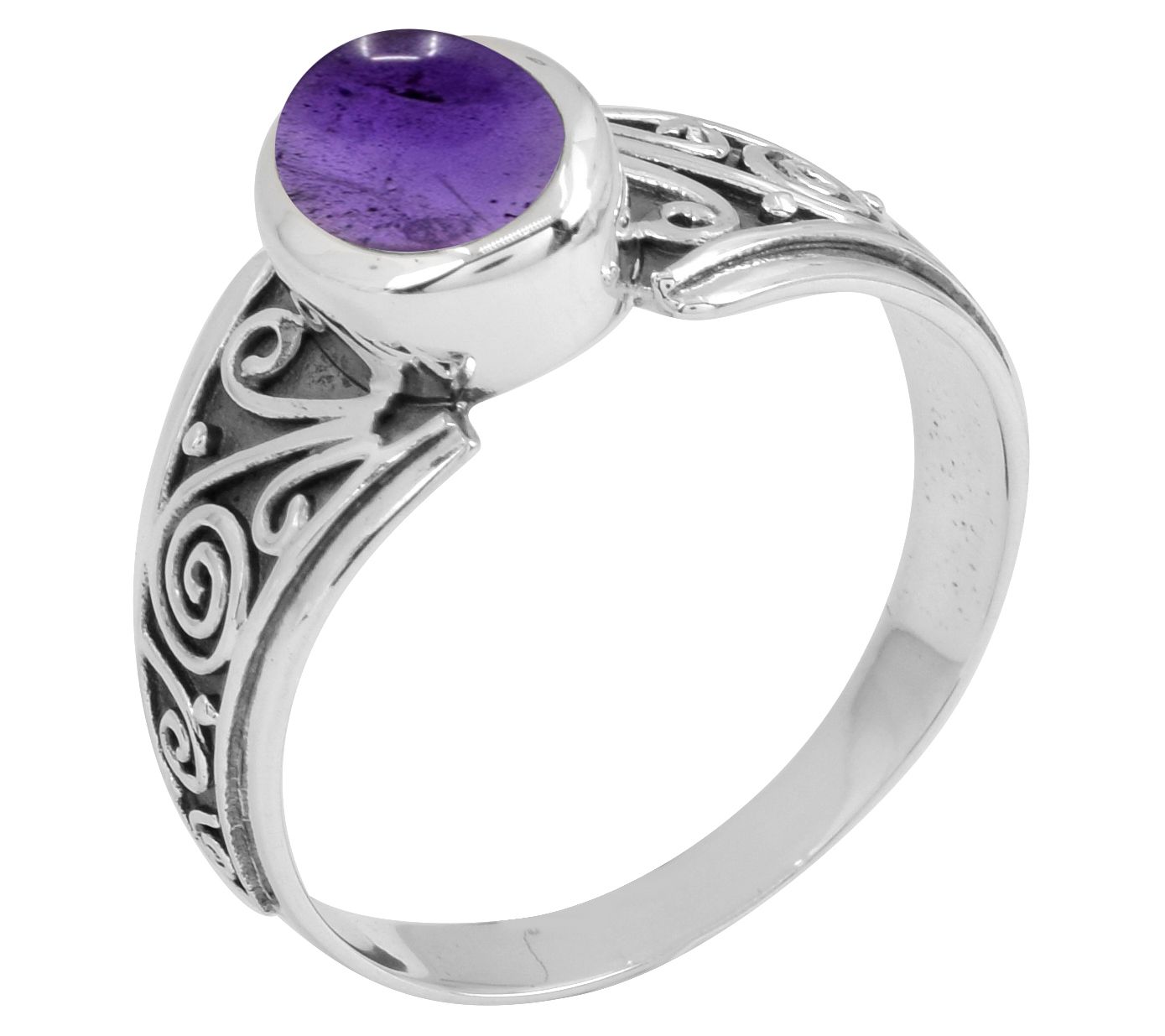 Artisan Crafted Sterling Silver Amethyst Bezel et Ring