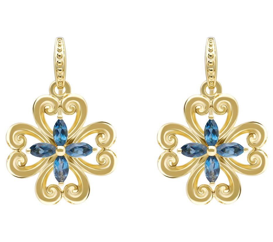 Elyse Ryan 14K Gold Clad Blue Topaz Scroll Earr ngs