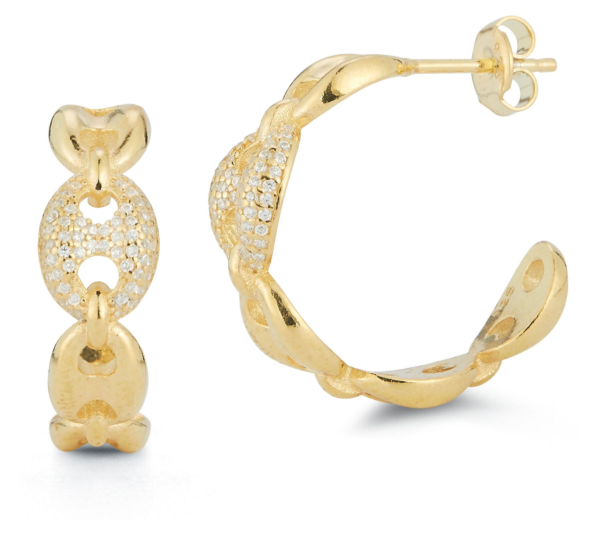 Sterlina Silver Pave & Polished Marine Hoop Earrings, Sterling