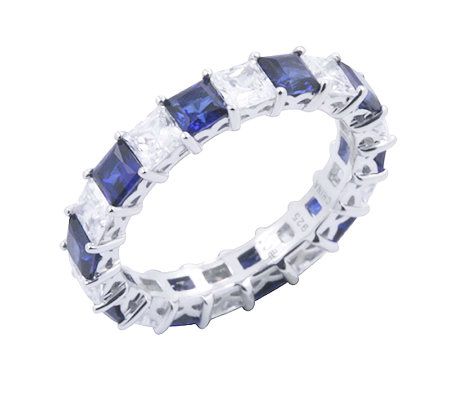 Diamonique & Simulated Sapphire Band Ring, Plat inum Clad