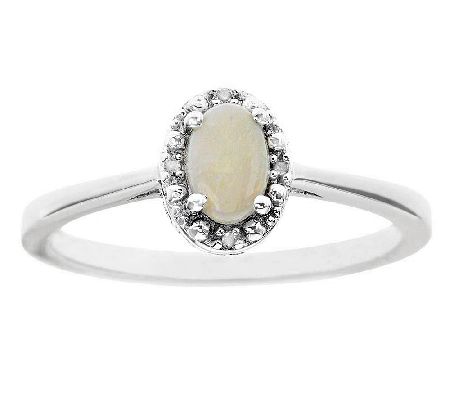 Sterling Oval Prong-Set Gemstone Ring with Diam ond Accents