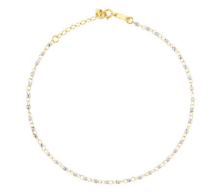 10 Two-Tone Diamond-Cut Beaded Ankle Bracelet, 14K Gold