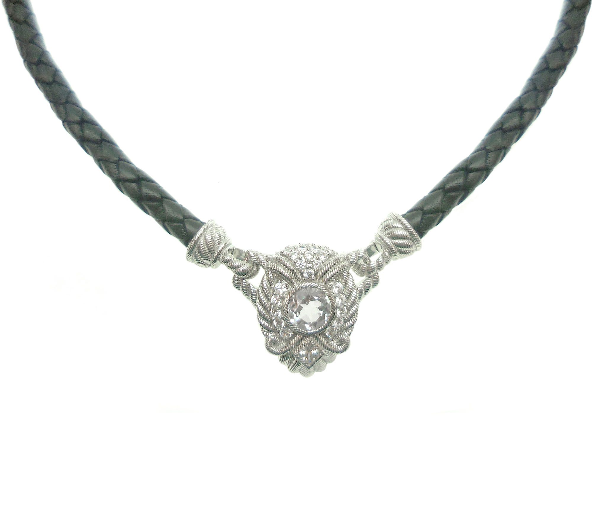 Judith Ripka Sterling Silver & Leather 17 Neck lace
