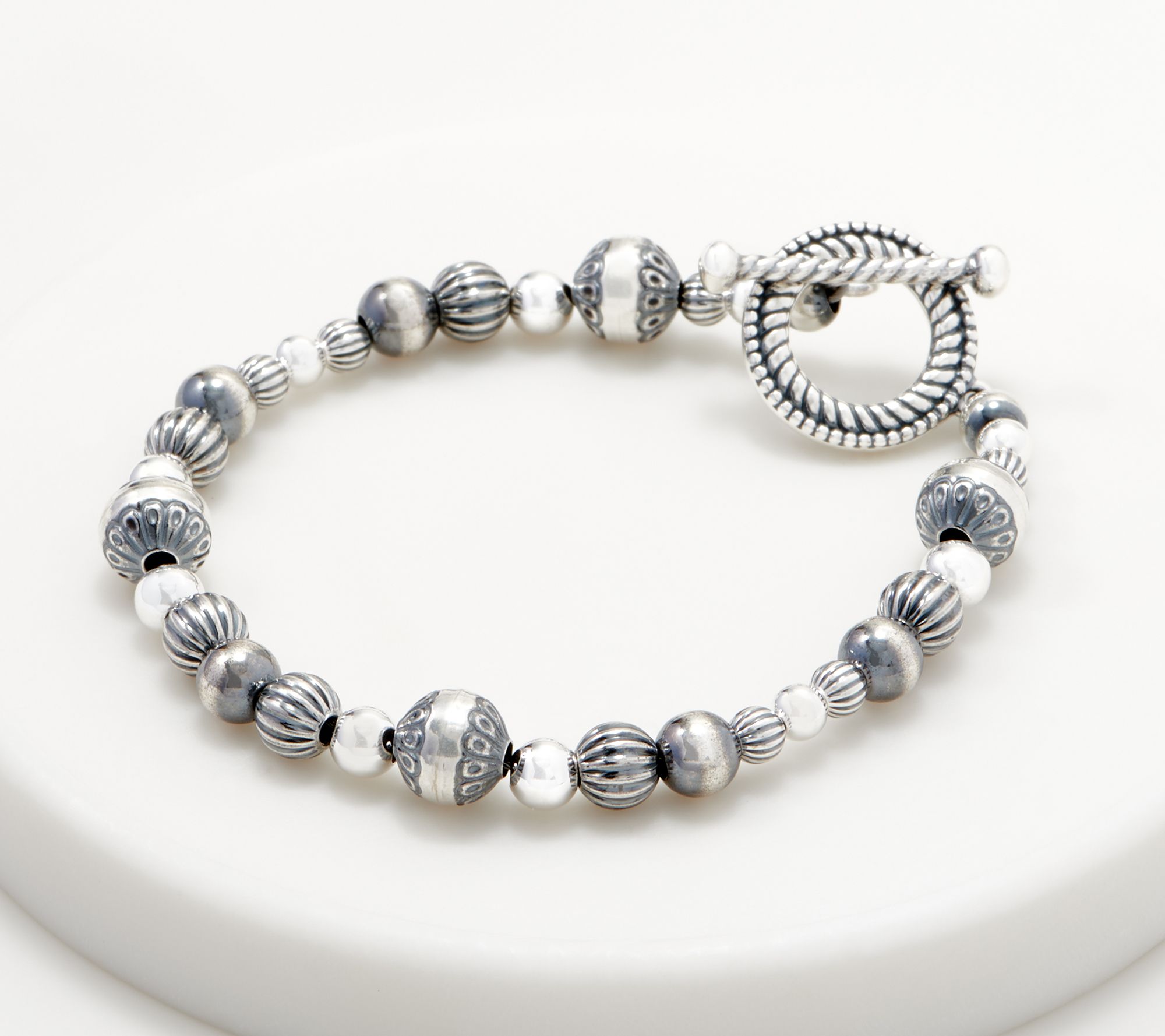 American West Sterling Stamped Bead Toggle Bracelet