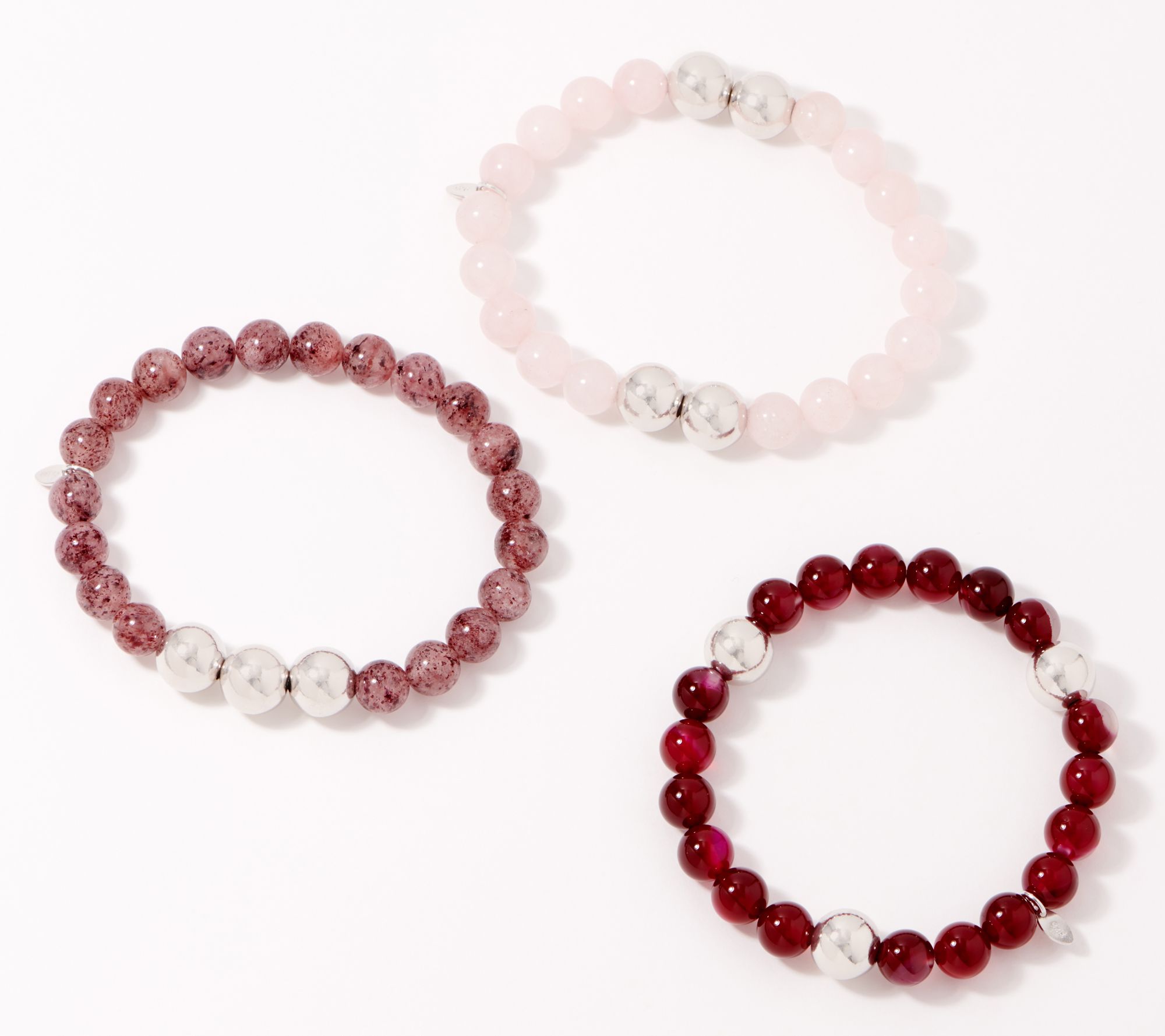 Sterling Silver Set of 3 Gemstone Stretch Bracelets