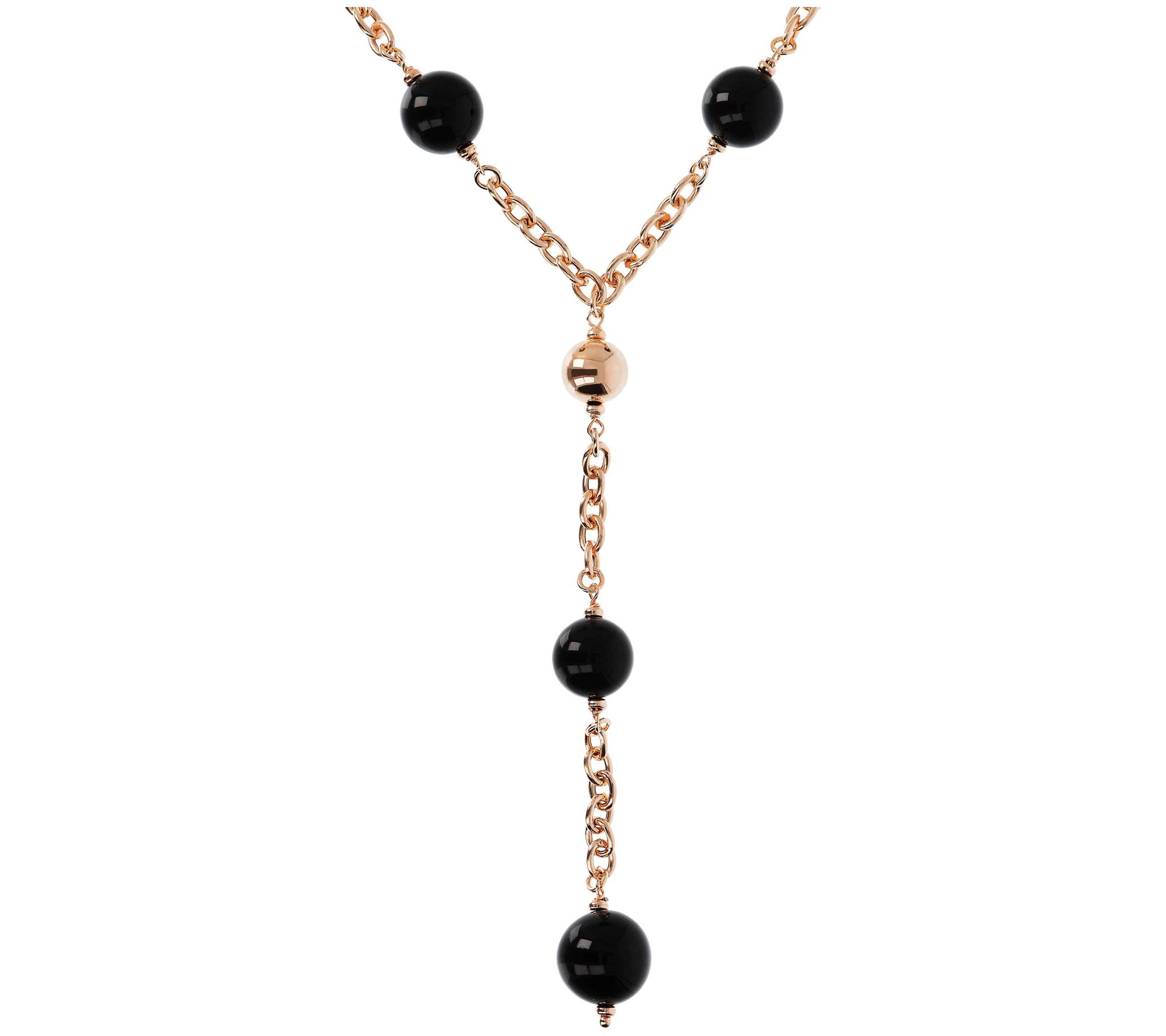 Italian Silver 24 Black Onyx Bead Lariat Neckl ace