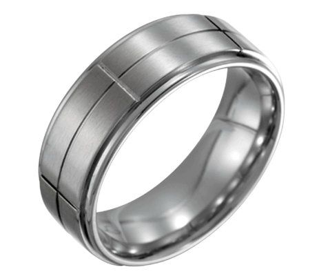 Steel By Design Mens 8mm Steel Grooved Satin P olished Ring