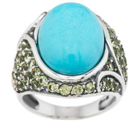 Turquoise Oval & 1.65 Ct Tw Peridot Sterling Ring | Photowire