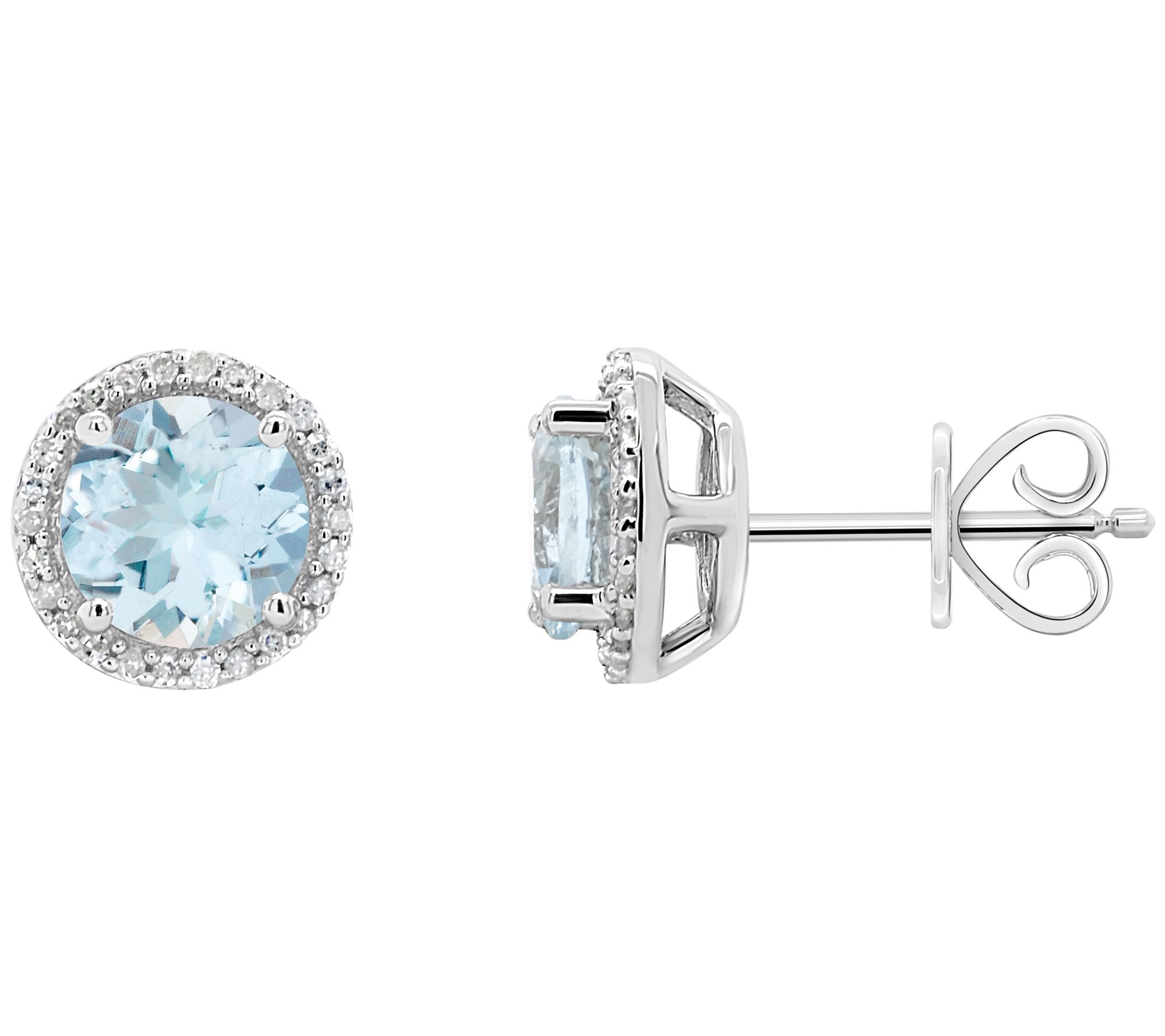 Sterling Aquamarine 1/8 ct tw Diamond Halo Stud Earrings