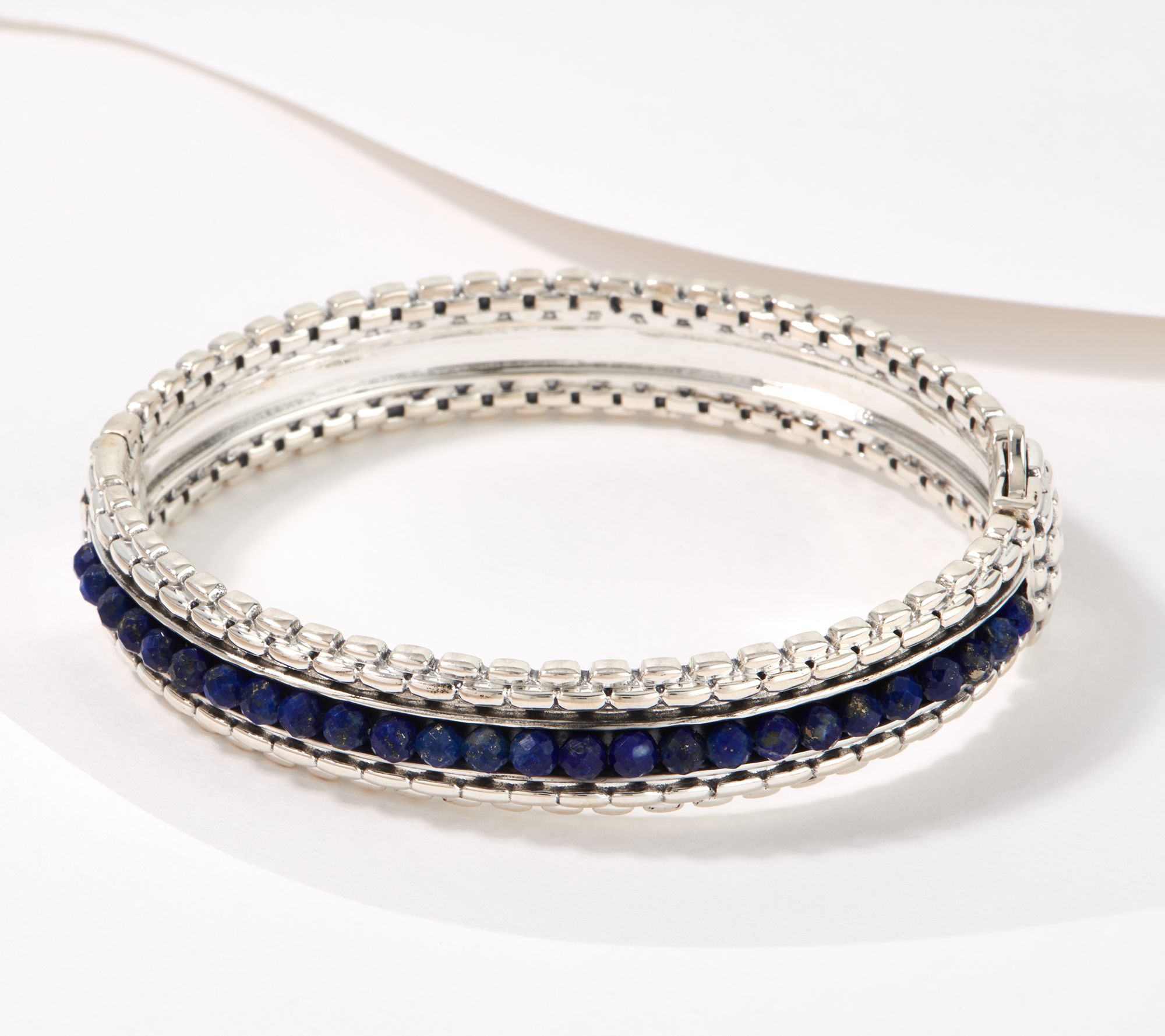 JAI Sterling Silver Gemstone Box Chain Bangle