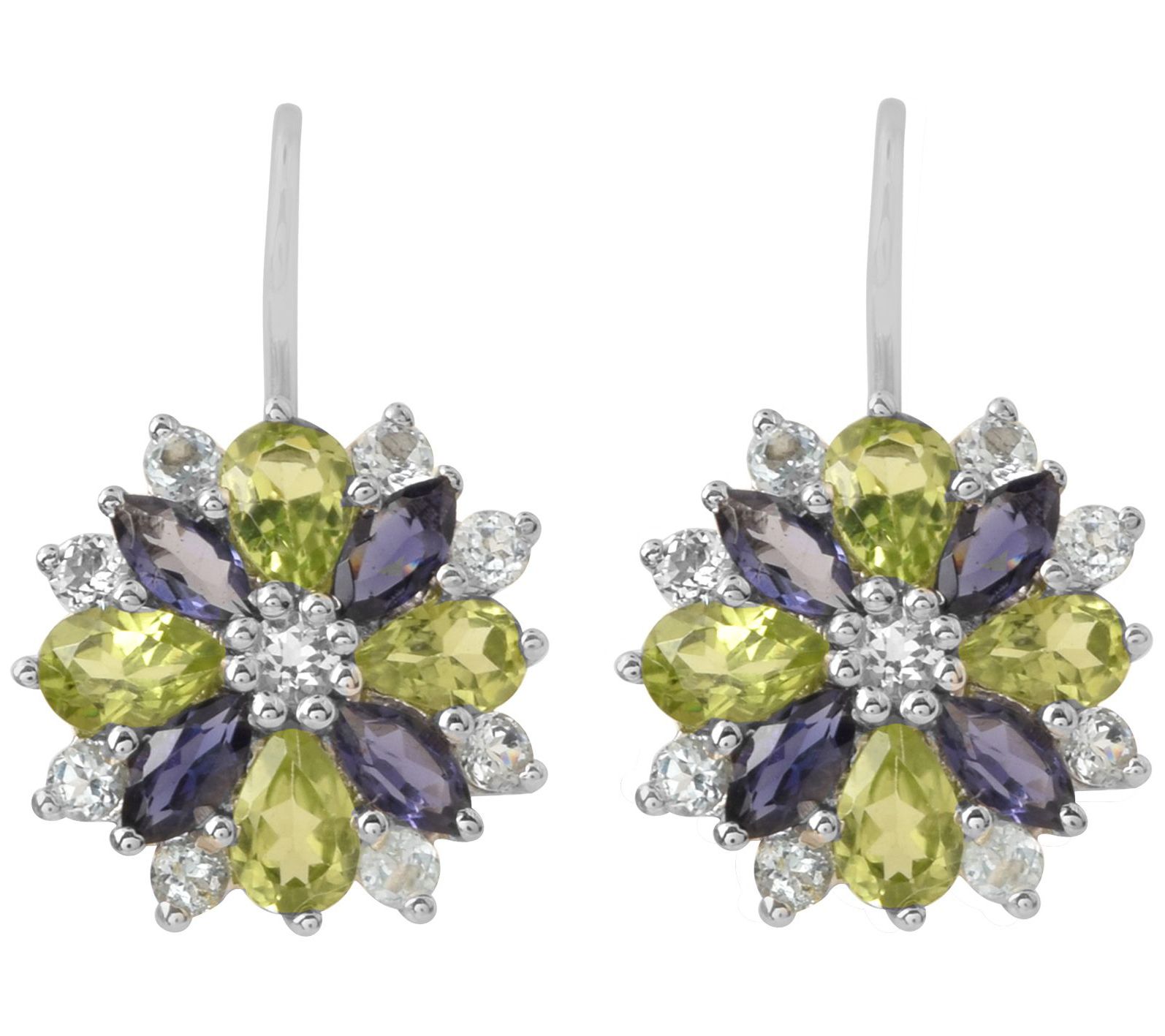 Sterling Silver 6.30 cttw Multi-Gemstone Flower Earrings