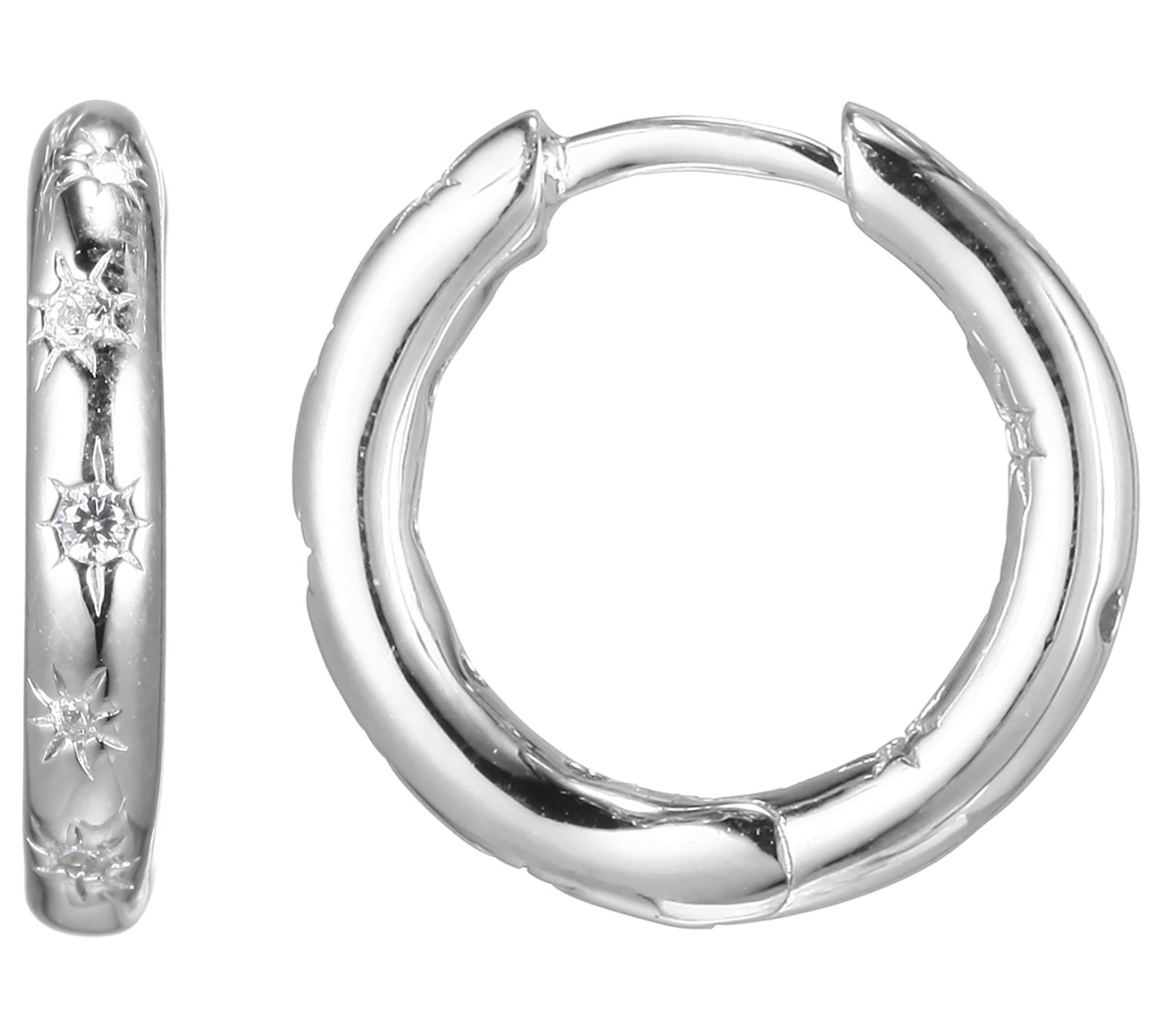 Diamonique High Polished Sterling Silver Star H op Earrings