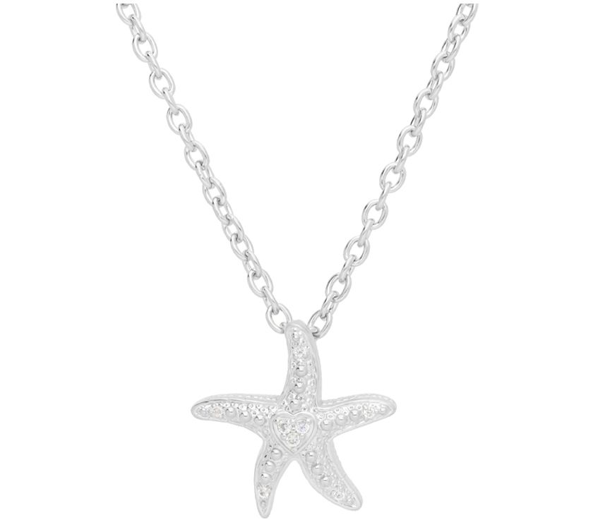 Goddaughters Sterling Silver White Sapphire Sta fish Necklace