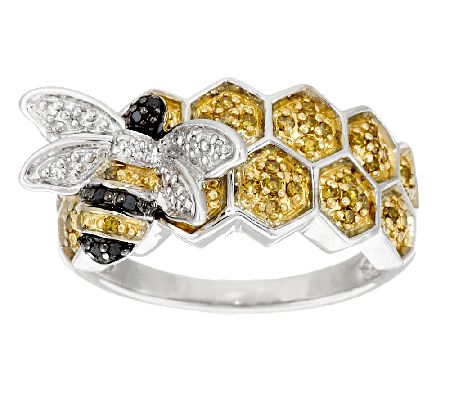 Bumble Bee Diamond Ring, Sterling, 1/4 cttw, by Affinity — QVC.com