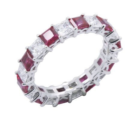 Diamonique & Simulated Ruby Eternity Band Ring, Platinum Clad