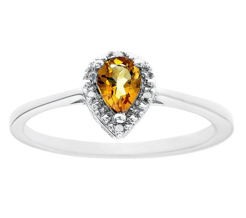 Sterling Pear Gemstone Ring with Diamond Accent