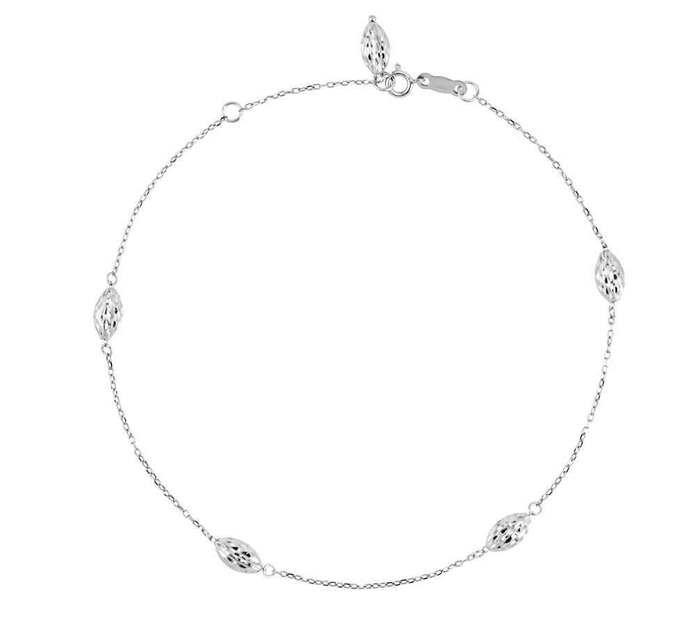 10 Adjustable Puffed Oval Station Ankle Bracel et, 14K